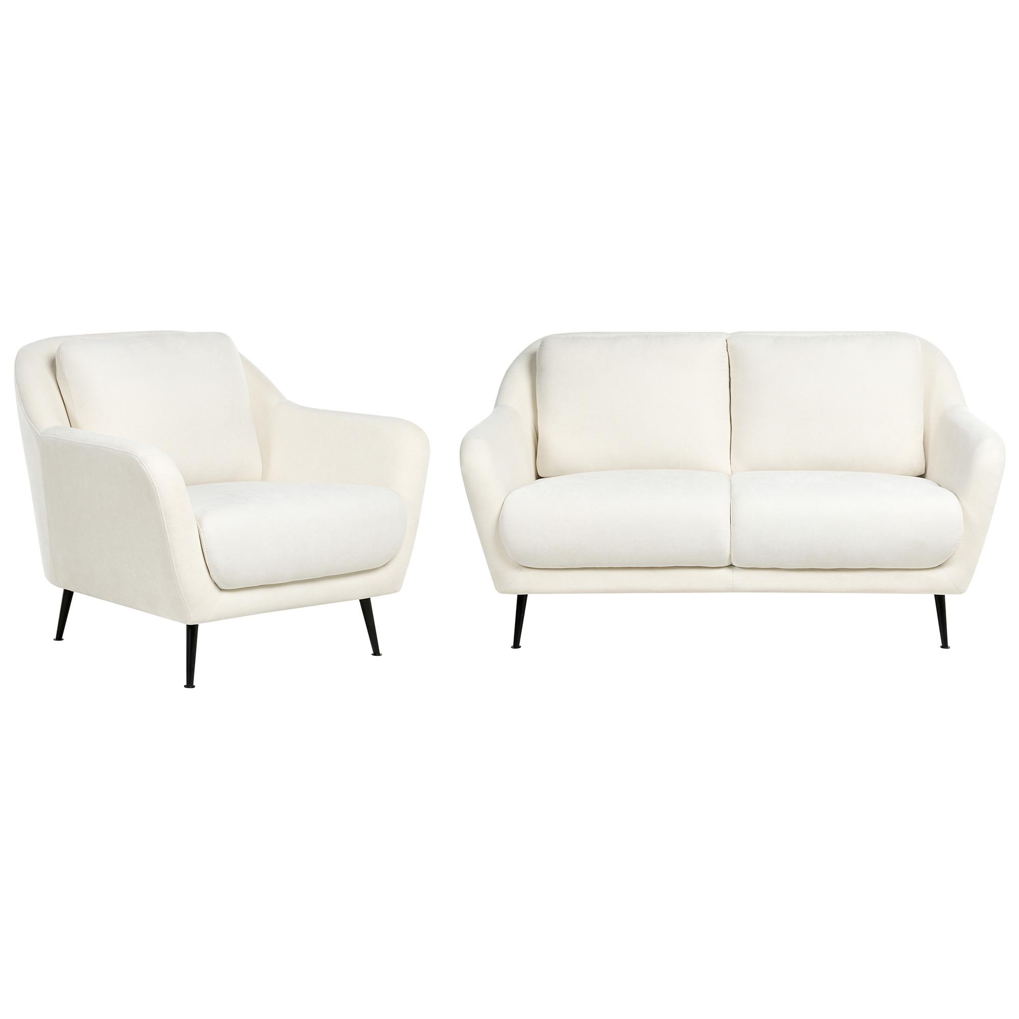 SOFA-SET 3-Sitzer Chenillegewebe Weiß Eiby - Schwarz/Weiß, Textil (148/80/91cm) - Beliani