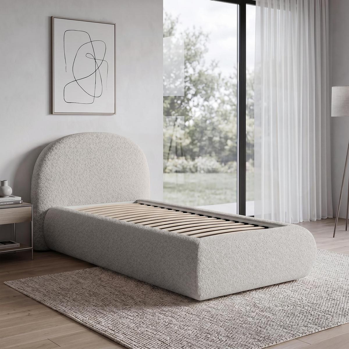 POLSTERBETT Motti 90x200, Einzelbett mit Bettkasten, ohne Matratze, Beige - Beige, Holzwerkstoff (90/200cm) - Beautysofa
