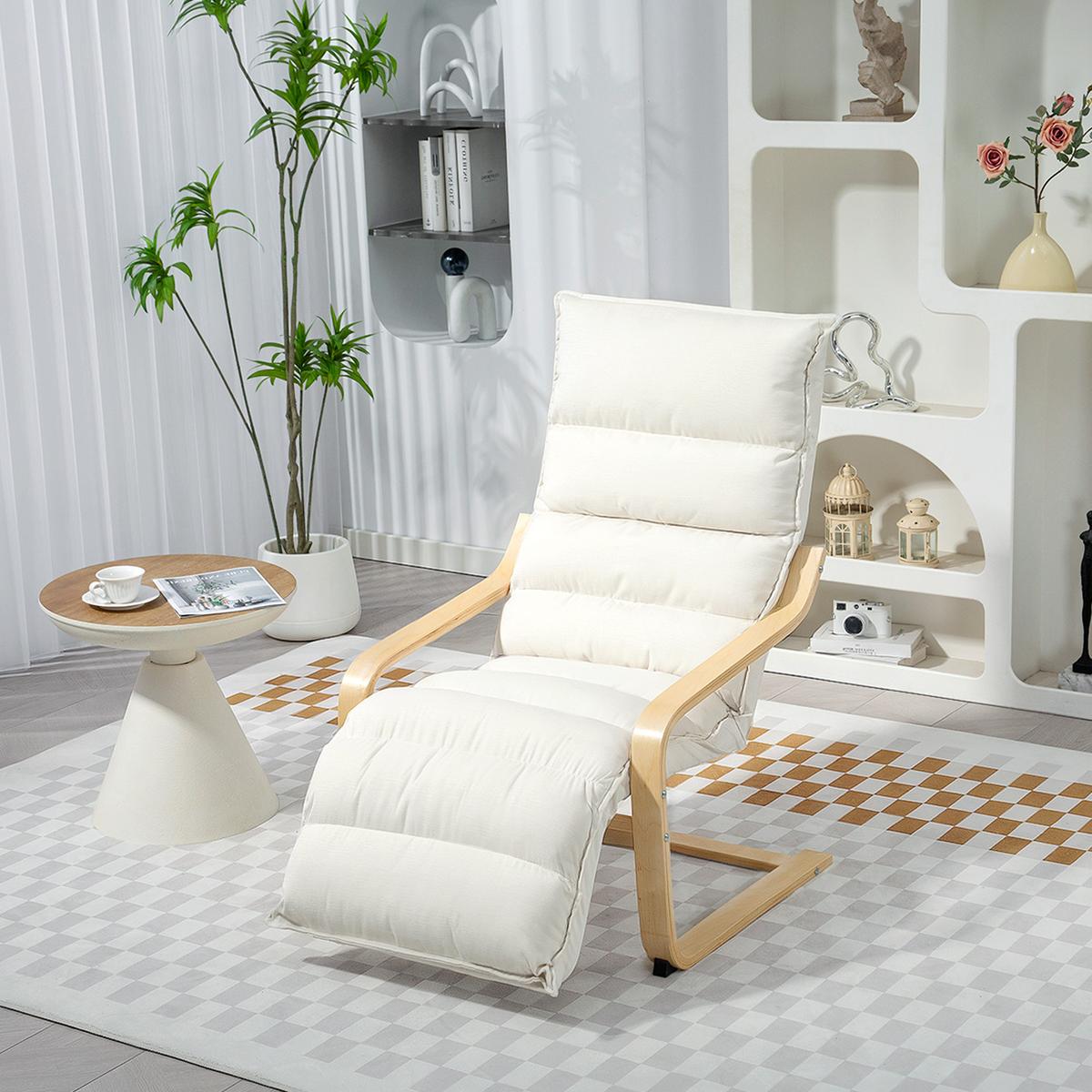 LOUNGE-SESSEL Polyester Birkenlaminat Cremeweiß - Creme/Naturfarben, Holz/Birkenholz (67/105/114cm) - HOMCOM