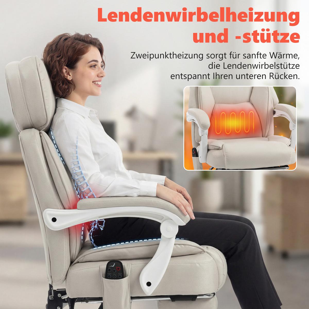 BÜROSTUHL Kunstleder Cremeweiß - Creme/Weiß, Kunststoff/Textil (75.5/122.5/70cm) - HOMCOM