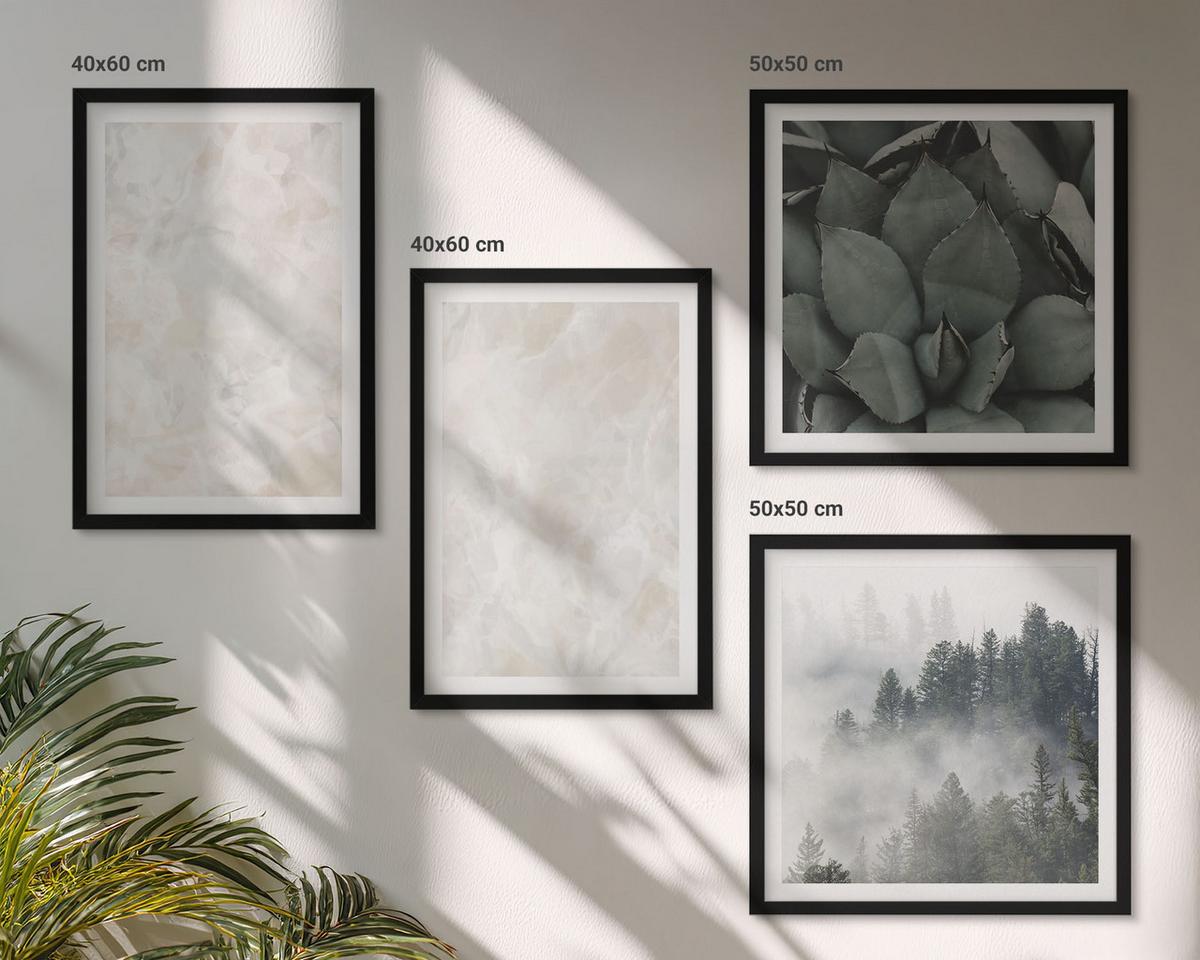 BILDER SET 4er Set - 50x50 cm & 40x60 cm Schwarzer Rahmen - Steinpastellmarmor - Schwarz, Kunststoff (50/50cm) - TULUP