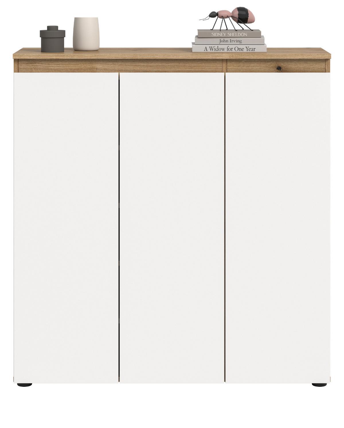 KOMMODE weiß, Evoke Eiche 105 x 11 cm, Anrichte mit 10 Fächern - Eichefarben/Schwarz, Holzwerkstoff/Kunststoff (105/111/37cm) - Inn.Furn