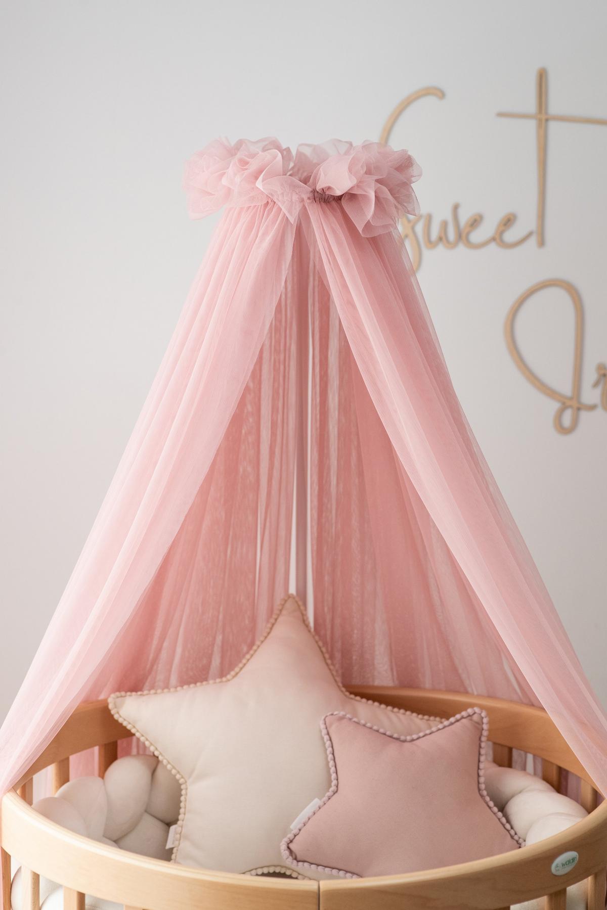 BABY Betthimmel Baldachin mit Himmelstange - Rosa, Textil - waldin