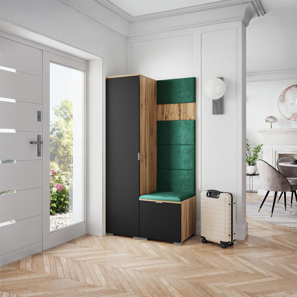 GARDEROBENSCHRANK LORI 95/181/51 cm Modern Garderobe-Set Eiche Wotan - Eiche Wotan/Schwarz, Holzwerkstoff (95/181/51cm) - MASSENO