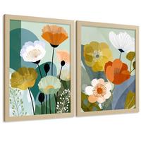 POSTER 2er-Set dekorative Badezimmerdrucke, moderne florale Wandposter für Waschbecken, abstrakte florale, nordischer Stil Leichter Holzrahmen A4 - Beige, Papier (29.7/21/3cm) - Nacnic