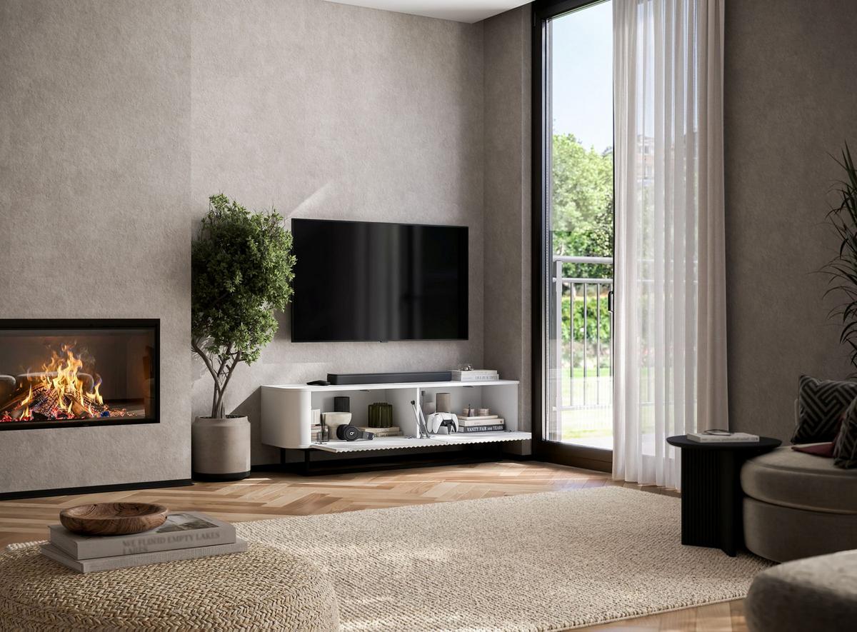 TV-LOWBOARD Aurora Weiß matt 140 cm mit Metallrahmen - Goldfarben/Weiß, Holzwerkstoff/Metall (140/44/35cm) - Meble Lindner