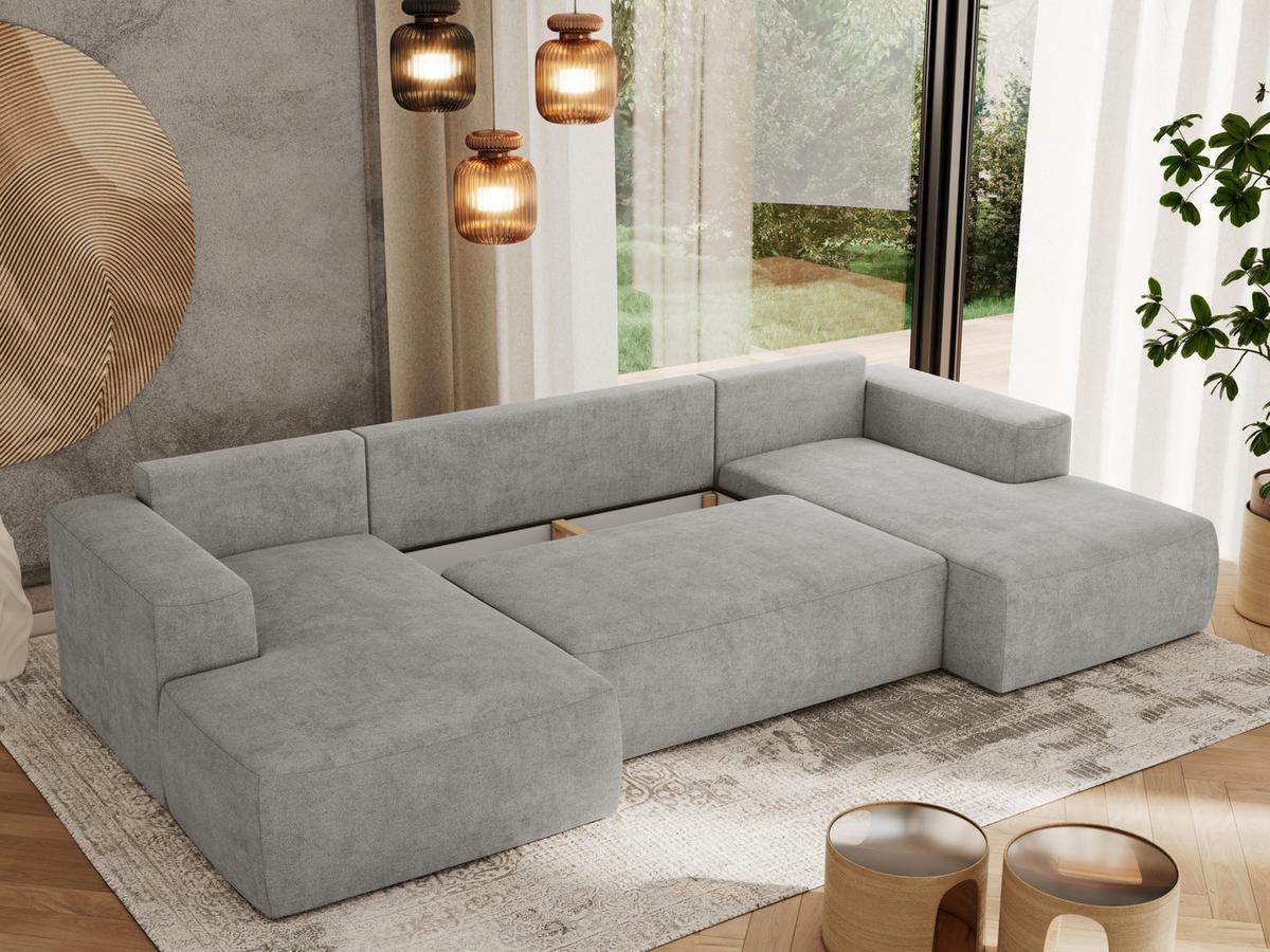 WOHNLANDSCHAFT TRENTINO U Hellgrau Struktur - Hellgrau/Schwarz, Kunststoff/Textil (334/91/163cm) - MKS