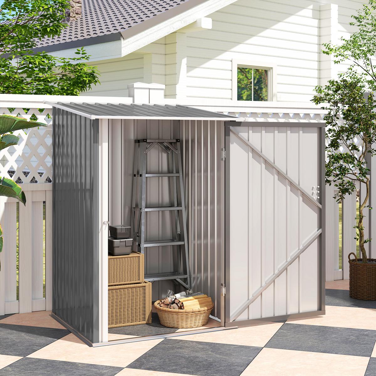 GERÄTEHAUS aus Stahl, 0,92 m² Geräteschuppen mit Pultdach für Balkon Grau - Grau, Metall (103/160/100cm) - Outsunny