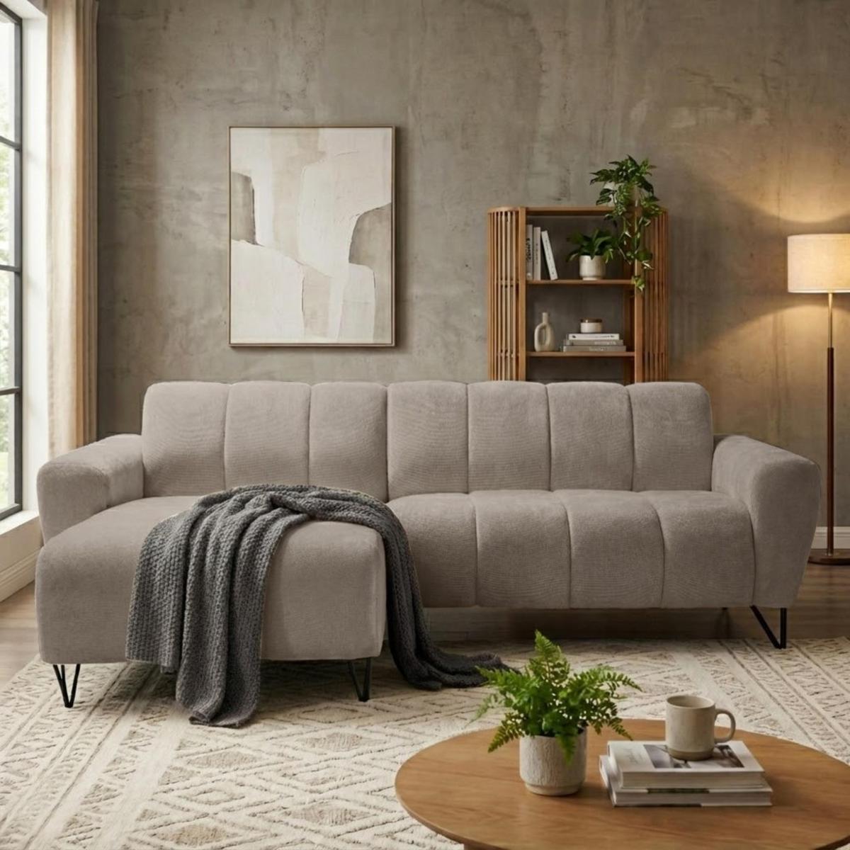 ECKSOFA Volare Mini ohne Schlaffunktion cappuccino links, Storm-Stoff - Schwarz/Cappuccino, Textil/Metall (256/165cm) - Beautysofa