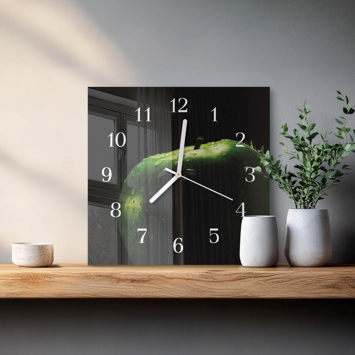 WANDUHR aus Glas 30x30 cm - Apfel - Grün, Glas (30/30/0.4cm) - TULUP
