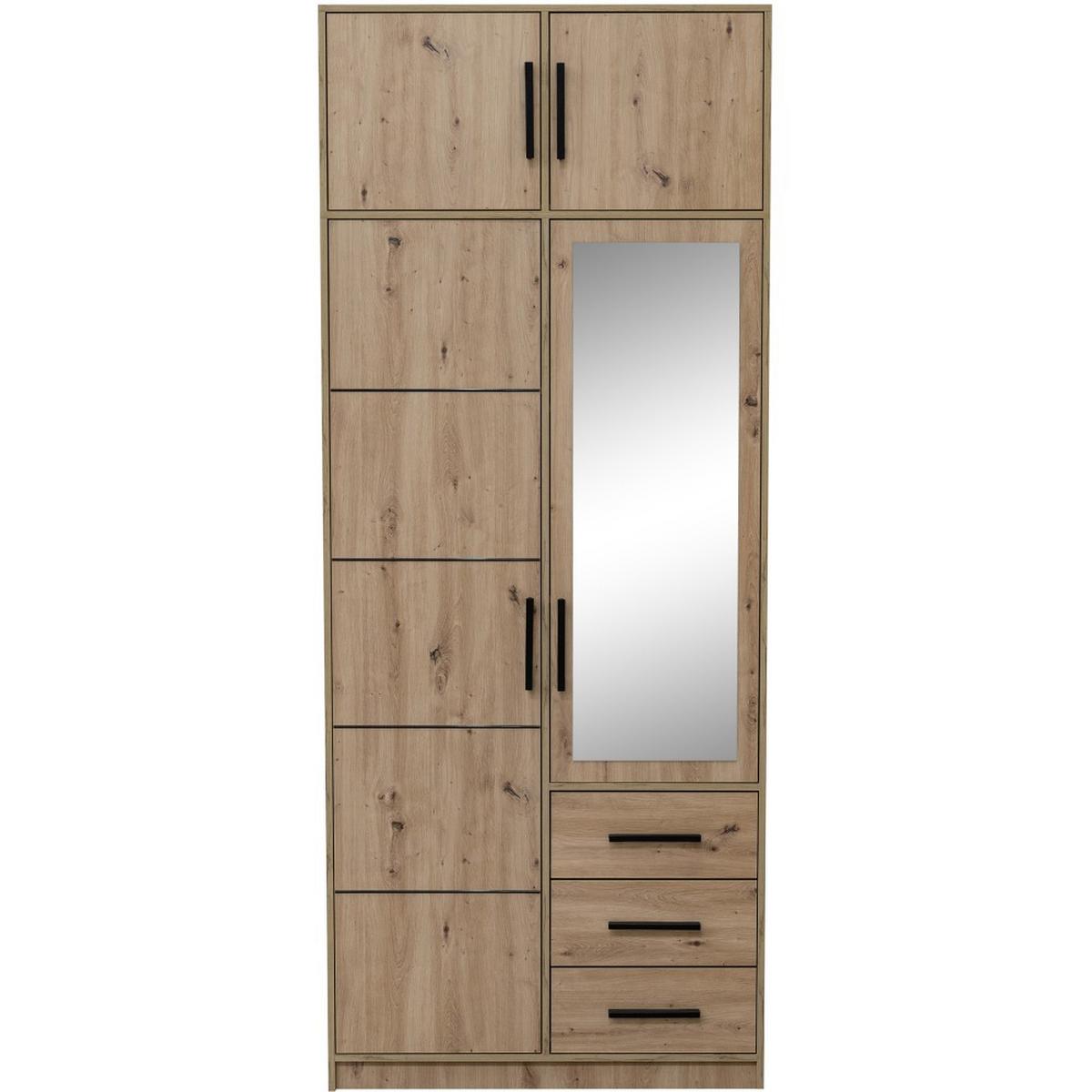 DREHTÜRENSCHRANK Kavo mit Aufsatz, Spiegel und 2 Türen, eiche Artisan - Schwarz/Eiche Artisan, Holzwerkstoff (100/245/58cm) - Beautysofa