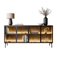 SIDEBOARD LINEA LOFT mit Glasfronten und LED-Beleuchtung Eiche + Schwarz - Eichefarben, Holzwerkstoff (181/83/39cm) - Lookway