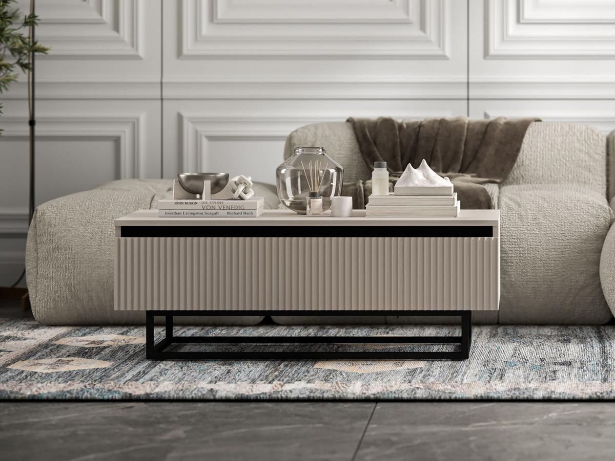 COUCHTISCH Selene Kaschmir matt 109 cm mit Metallrahmen - Kaschmir/Schwarz, Holzwerkstoff/Metall (50/109/39cm) - Meble Lindner