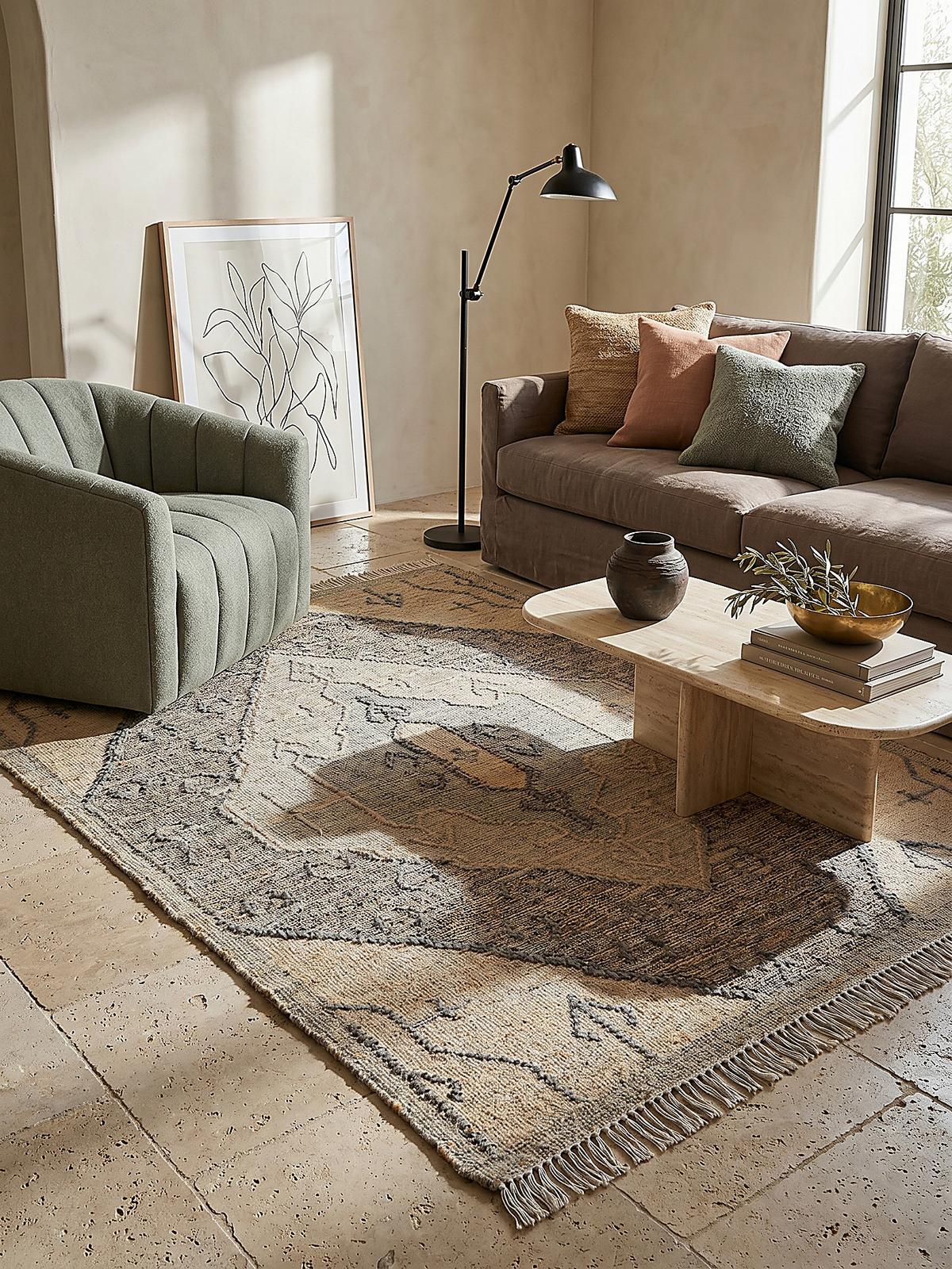 NATURTEPPICH handgewebt BERMEO, im Vintage-Stil, Natur, 140 x 200 cm - Beige, Textil (200/140cm) - KADIMA DESIGN
