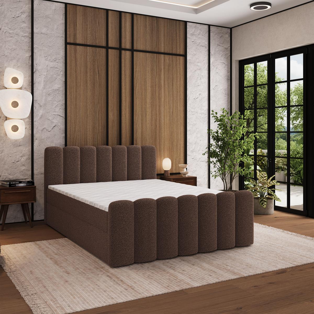 BOXBETT CELLA 180x200 cm mit Matratze und Topper - Braun - Braun, Holz (180/200cm) - MASSENO