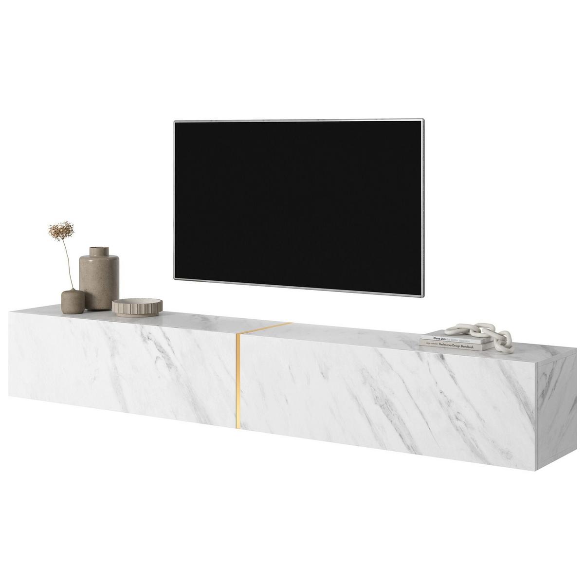 TV-LOWBOARD Bisira Weiße Marmoroptik / Gold 200 cm - Weiß, Holzwerkstoff (200/30/31.6cm) - Selsey