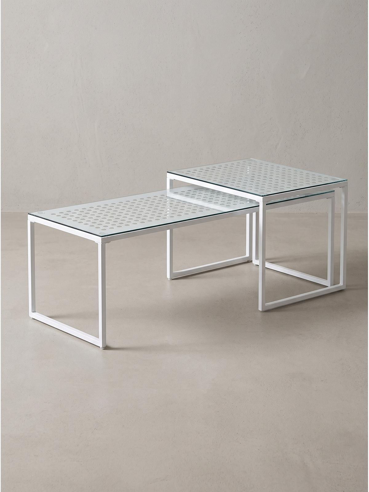 SOFATISCHE 2er-Set ALCUDIA, Einscheibensicherheitsglas, Weiß, 100 x 40 x 35 cm - Weiß, Glas/Metall (40/100/35cm) - KADIMA DESIGN