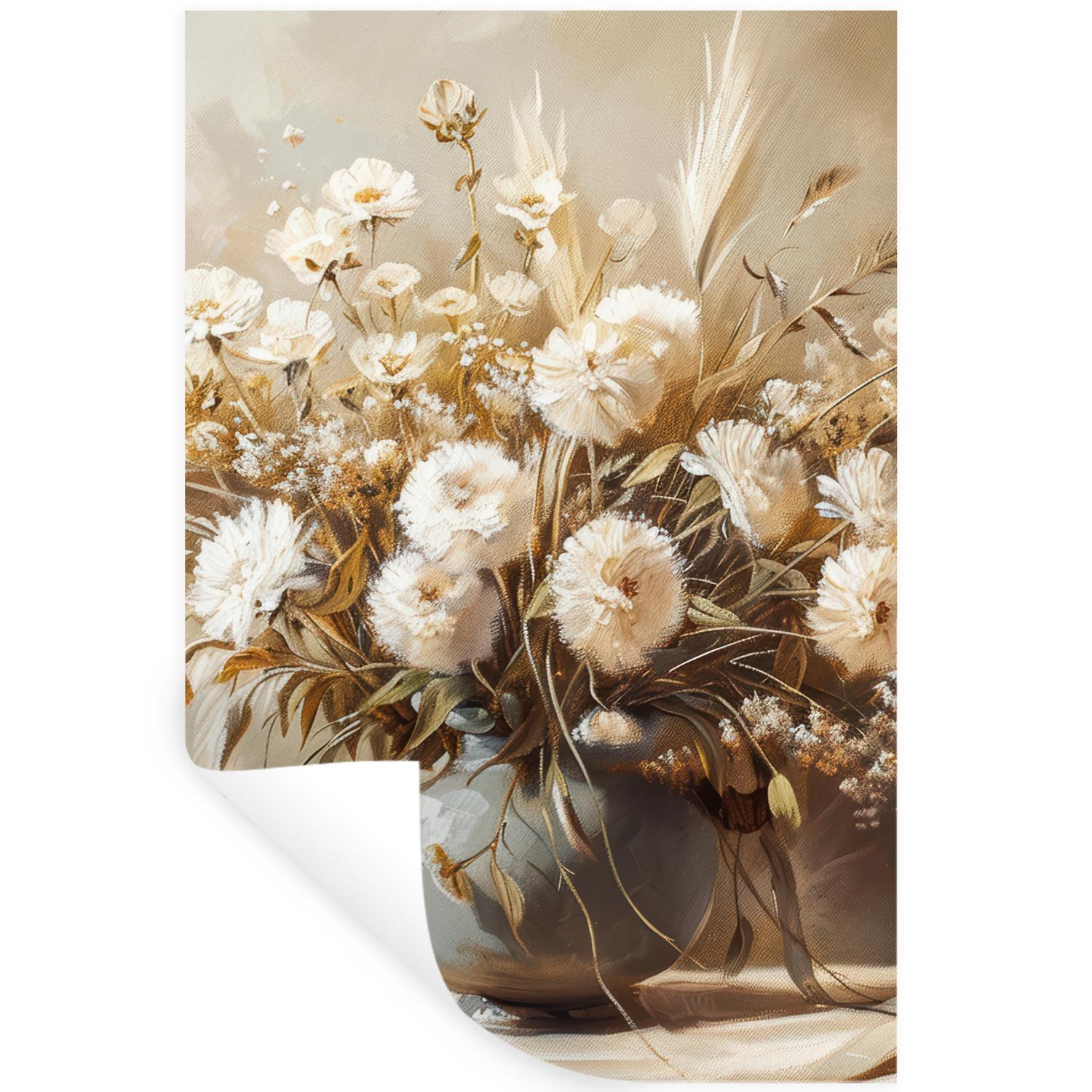 WANDTATTOO Blumen - Vase - Stilleben - Beige Wandaufkleber 80x120 cm - Creme, Kunststoff (80/120/0.1cm) - MuchoWow
