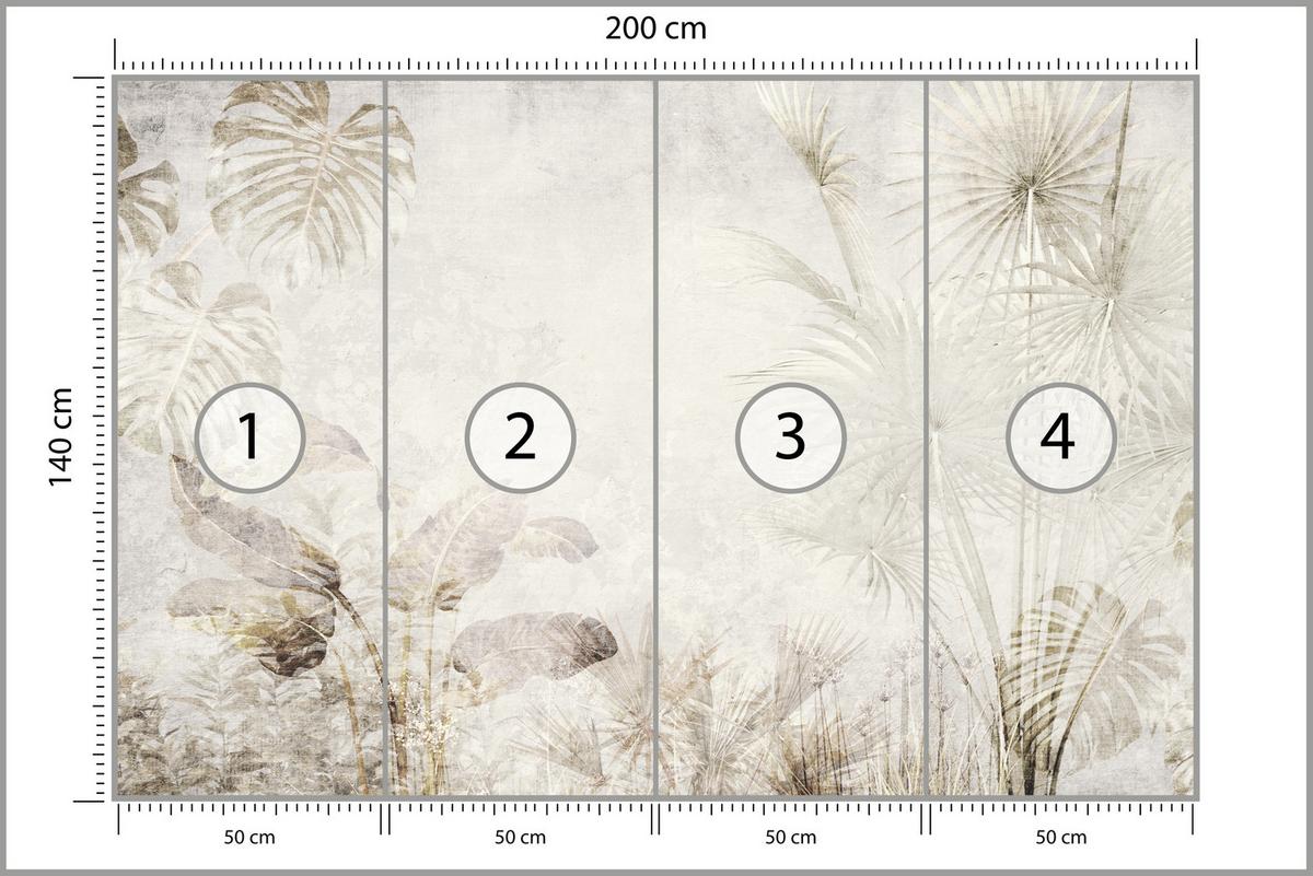 FOTOTAPETE für Wohnzimmer Tropisch Vintage Palmenblätter Beton 200x140 - Beige/Creme, Papier (200/140cm) - Muralo