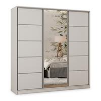 SCHWEBETÜRENSCHRANK PINA 200/205/58 cm 3-türig mit Spiegel und 4 Schubladen Weiß - Weiß, Holzwerkstoff (200/205/58cm) - MASSENO