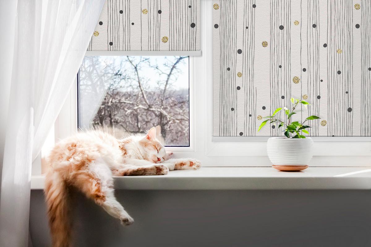 INNENROLLO - Fensterrollo - Rollo - 140x140 cm - Streifen und Punkte - Gelb, Kunststoff (140/140/0.5cm) - TULUP