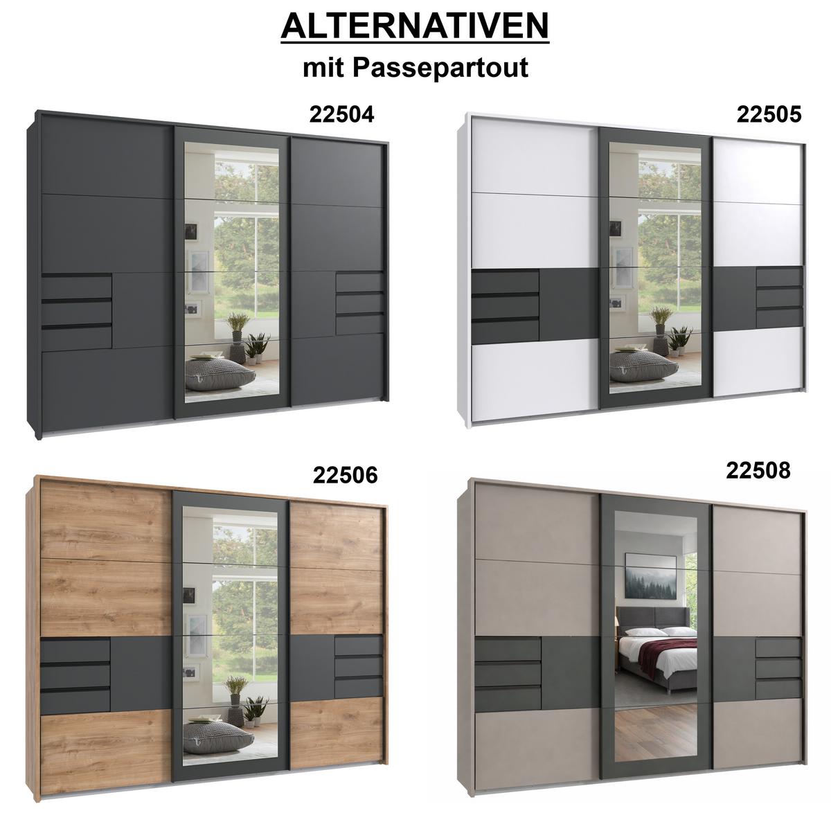 SCHWEBETÜRENSCHRANK 3-türig B273/H213/64 cm in Weiß mit Absetzungen in Grafit, Passepartout&Spiegel&Schubladen, Kleiderschrank inkl. Vollausst./ 22505 - Blau/Graphitfarben, Holzwerkstoff/Metall (273/213/64cm) - luma-home