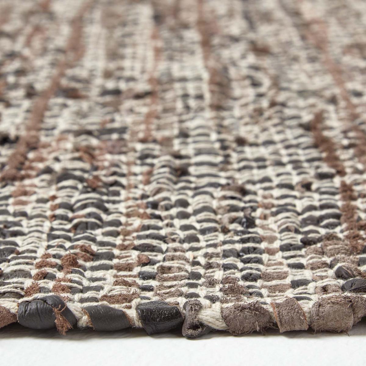 LEDERTEPPICH-LÄUFER gewebt mit Rautenmuster 66/200 cm - Braun, Leder (66/200cm) - Homescapes