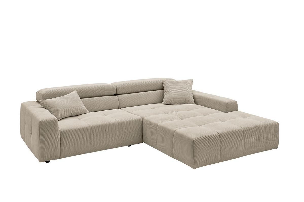 ECKSOFA RENO Beige Cord - Beige/Schwarz, Kunststoff/Textil (258/217cm) - KAWOLA