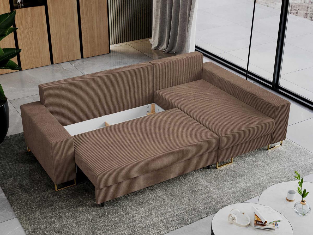 ECKSOFA Dorian Cord Hellbraun - Hellbraun/Goldfarben, Textil/Metall (242/138cm) - MKS