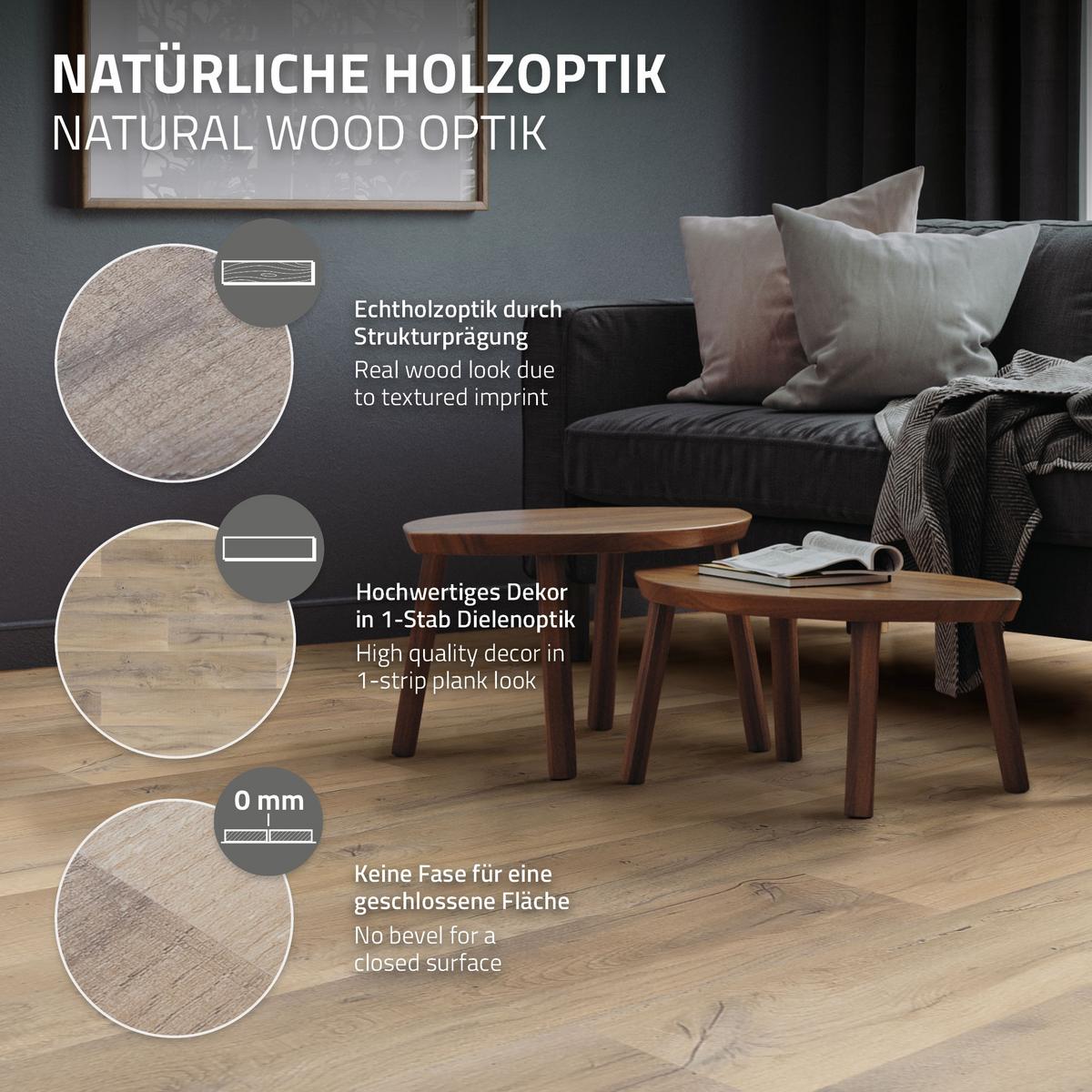 VINYLBODEN Klick 6,16m²/28 Dielen PVC Bodenbelag Eiche Rustikal Hell Holzoptik - Eichefarben, Kunststoff (122/18/0.42cm) - ML-DESIGN