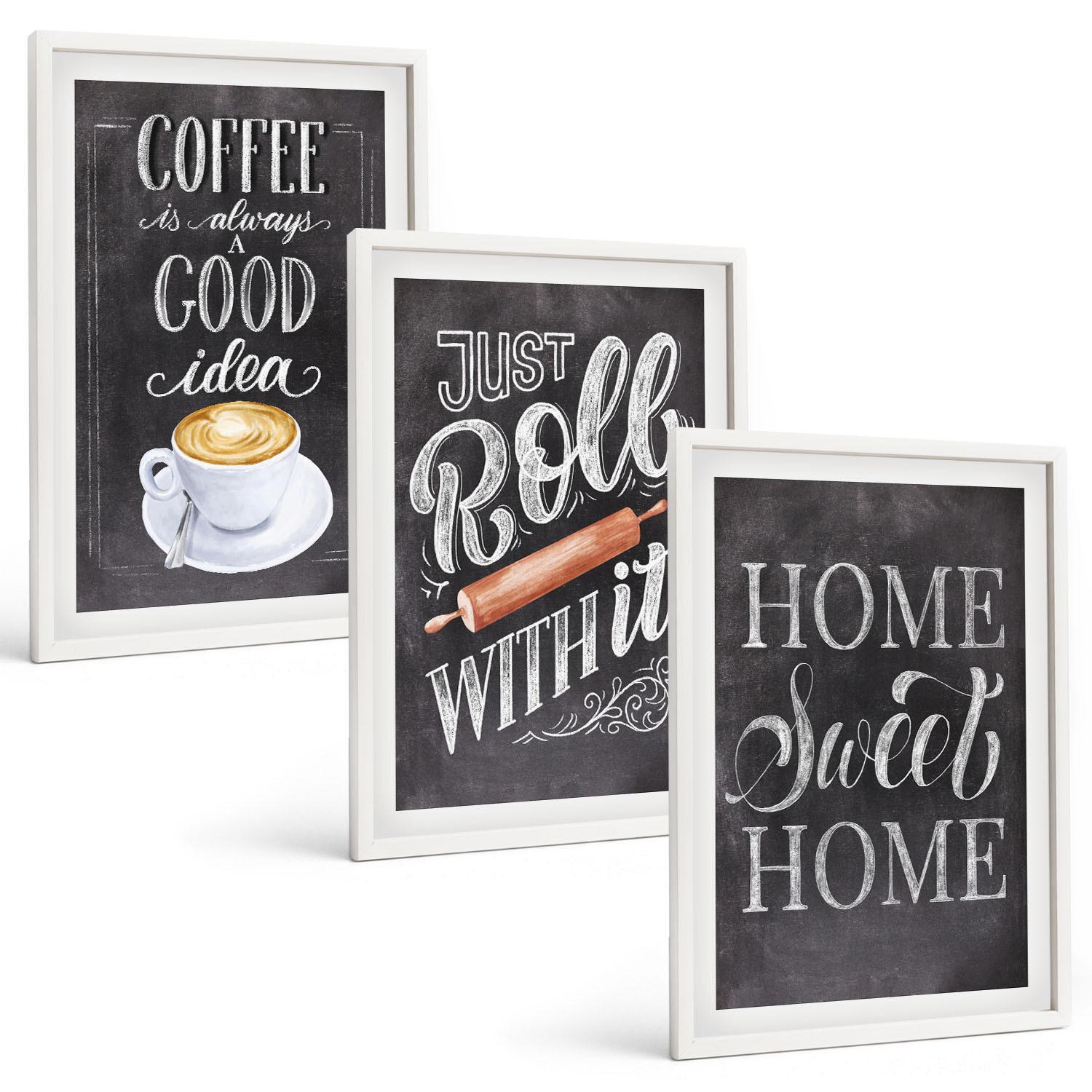 BILDER SET 3er Set - 40x60 cm Weißer Rahmen - Kaffeeroller, heimelige Wärme - Weiß, Kunststoff (40/60cm) - TULUP