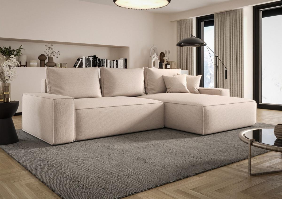 ECKSOFA Walken Mit Schlaffunktion - Creme, Holzwerkstoff/Textil (280/185cm) - Fun Möbel