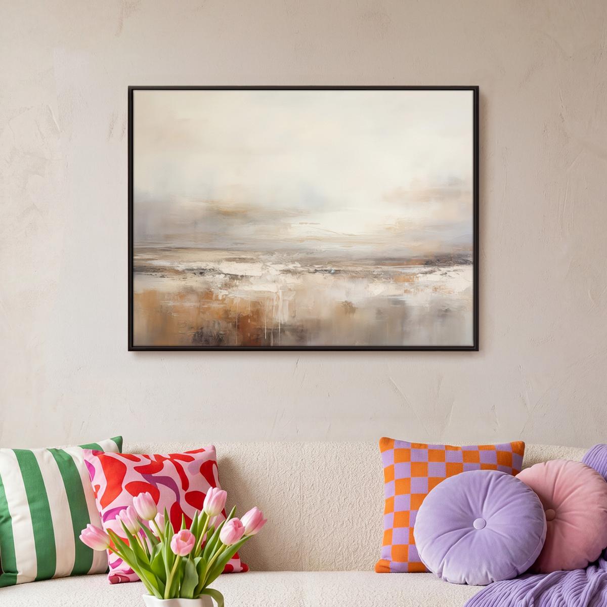 LEINWAND Bilder mit Rahmen - Kunst - Industriell - Grau - Braun - Abstrakt - 70x50 - Sandfarben, Textil (70/50cm) - MuchoWow