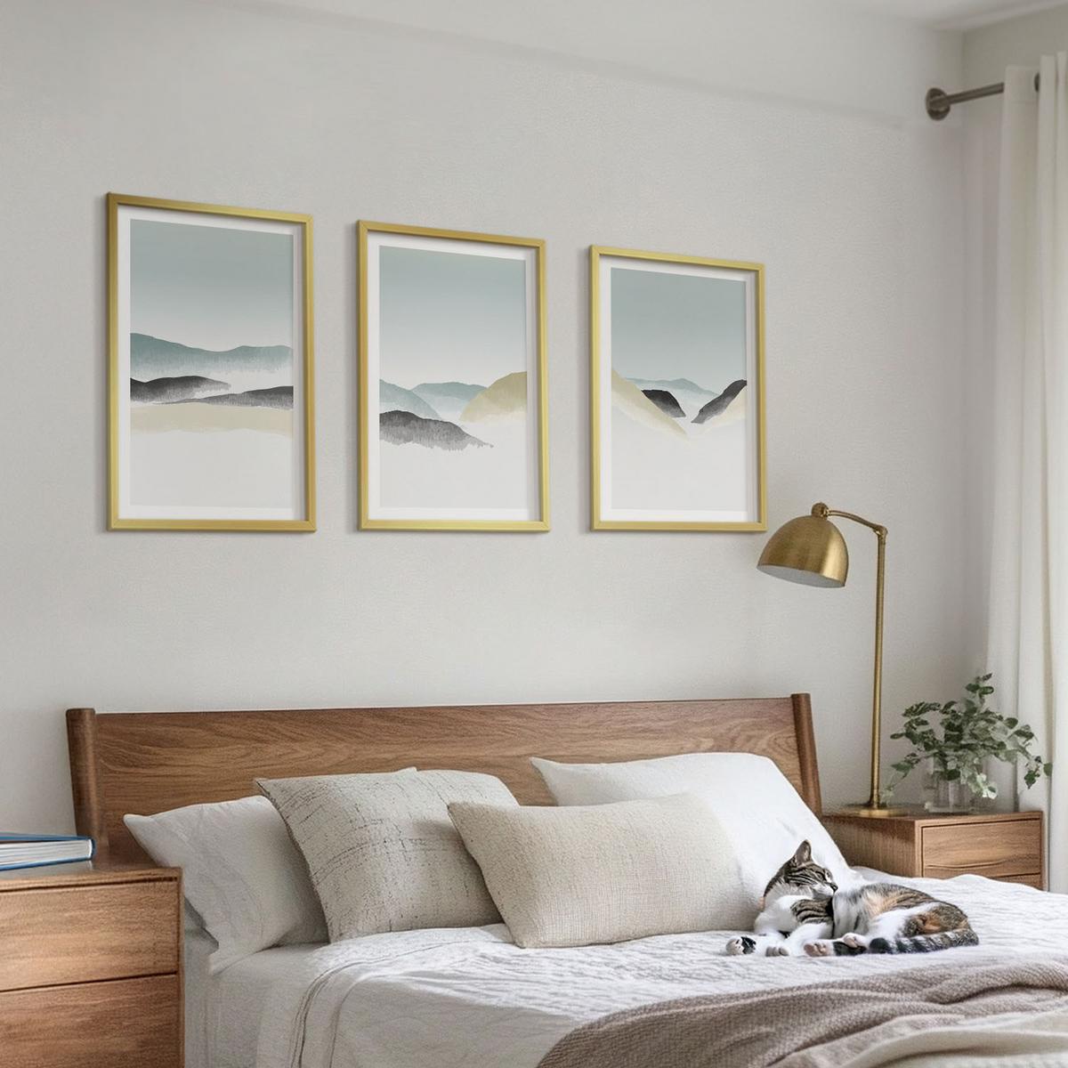 BILDER SET 3er Set - 40x60 cm Goldrahmen - Minimalistische Pastellberge - Goldfarben, Kunststoff (40/60cm) - TULUP