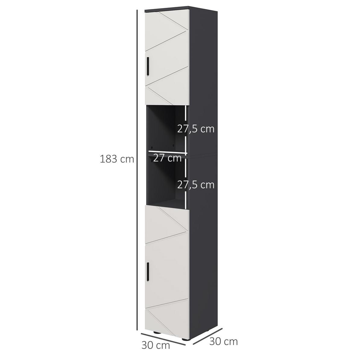 BADEZIMMERSCHRANK schmal, Hochschrank mit Verstellbar Regal, 2 offenen Fächern - Dunkelgrau, Holzwerkstoff (30/183/30cm) - Kleankin