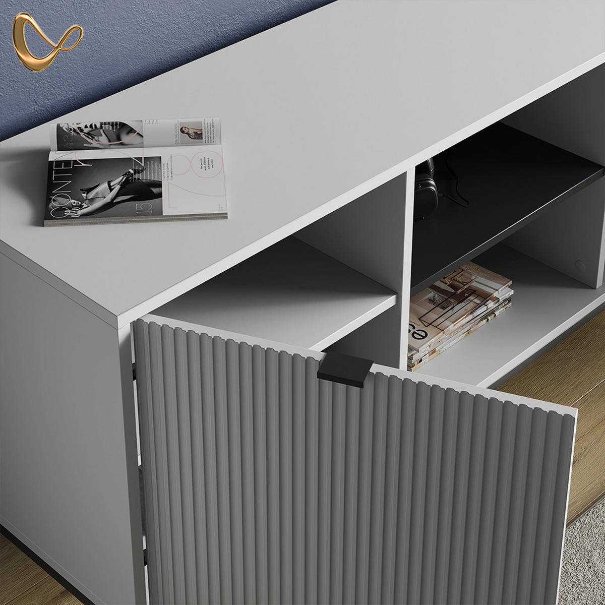 LOWBOARD Aterno Grau 150 x 60 cm mit 2 Türen - Grau, Holzwerkstoff (150/60/40.1cm) - Livinity®