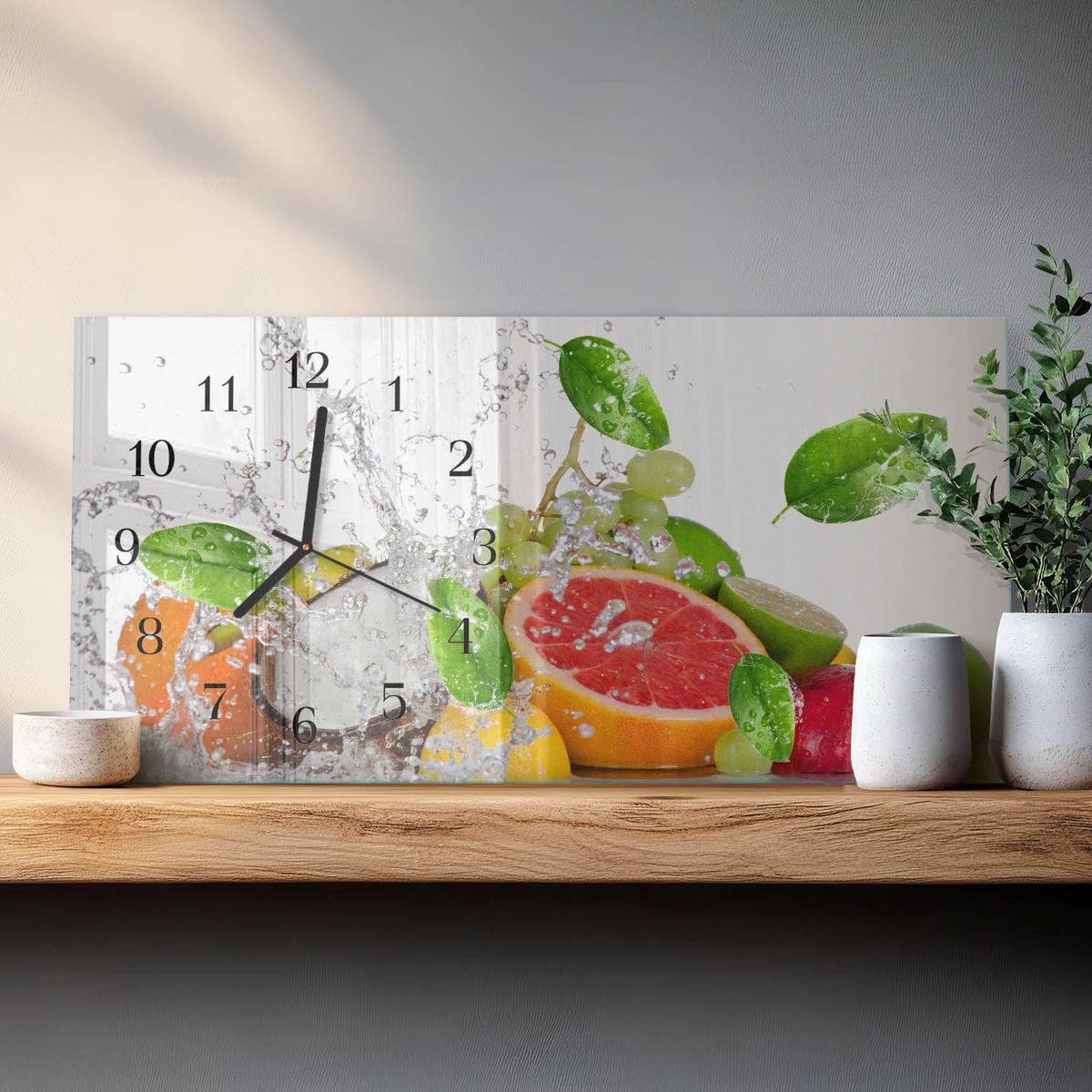 WANDUHR aus Glas 60x30 cm - Früchte auf Wasser - Grün, Glas (60/30/0.4cm) - TULUP
