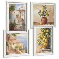 BILDER SET 4er Set - 50x50 cm & 40x60 cm Weißer Rahmen - Lemon Streets Meerblick - Weiß, Kunststoff (50/50cm) - TULUP