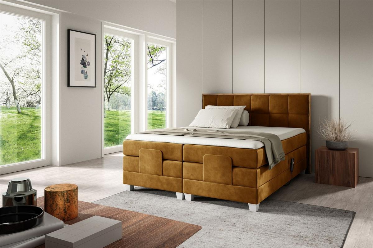 BOXSPRINGBETT Elektrisch Henry - Gelb, Holzwerkstoff/Textil (140/200cm) - Fun Möbel
