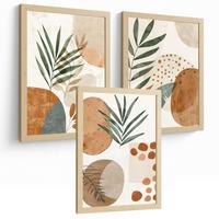 POSTER 3er Kunstdruck-Set Wandbilder Floral Abstrakt modern Wohnzimmer Deko, Schlafzimmer, Küche, Badezimmer Leichter Holzrahmen A4 - Beige, Papier (29.7/1/21cm) - Nacnic