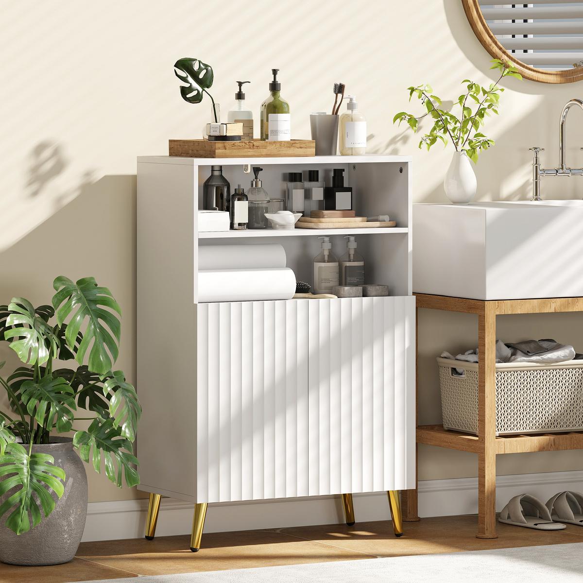 BADEZIMMERSCHRANK MDF Metall Weiß - Goldfarben/Weiß, Holzwerkstoff/Metall (31.8/93/60cm) - HOMCOM