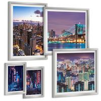BILDER SET 5er Set - 50x50 cm & 20x30 cm & 40x60 cm Silberner Rahmen - Bergblumen Himmelsweg - Silberfarben, Kunststoff (40/60cm) - TULUP