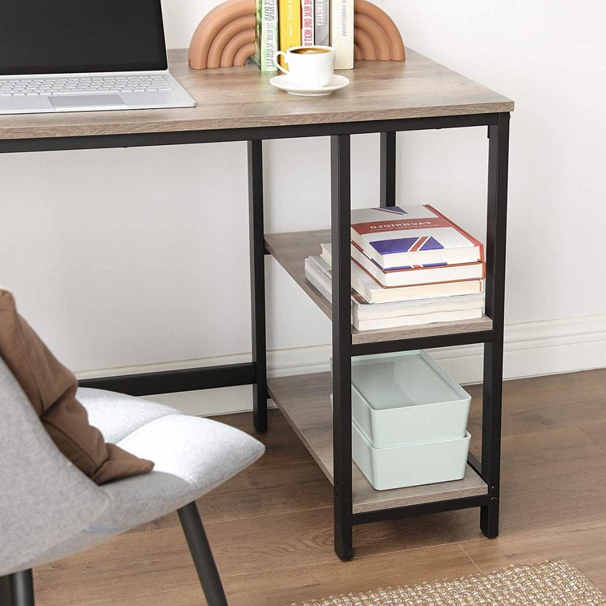 ECKSCHREIBTISCH mit 2-stufigem Regal im Industrial-Stil - Beige, Holzwerkstoff (148/138/76cm) - Calicosy