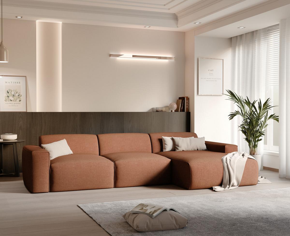 ECKSOFA DOVE Rechts Chenille-Stoff in Orange - Orange, Kunststoff/Textil (313/162cm) - Idohome