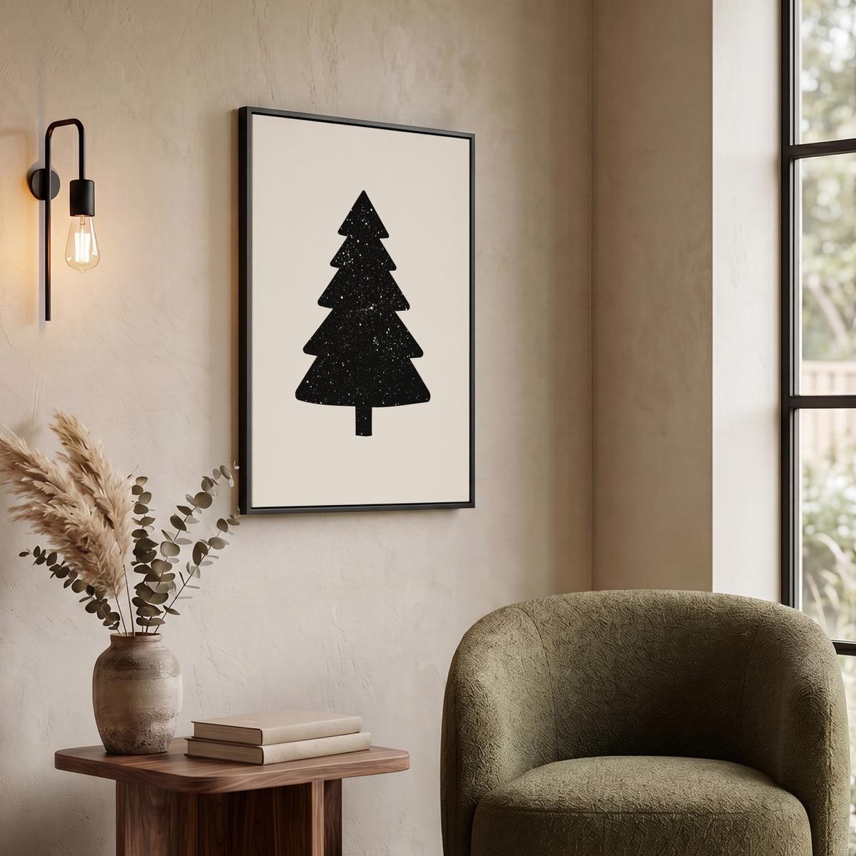 LEINWAND Bilder mit Rahmen - Weihnachtsbaum - Schwarz - Urlaub - Beige - 50x70 - Schwarz, Textil (50/70cm) - MuchoWow