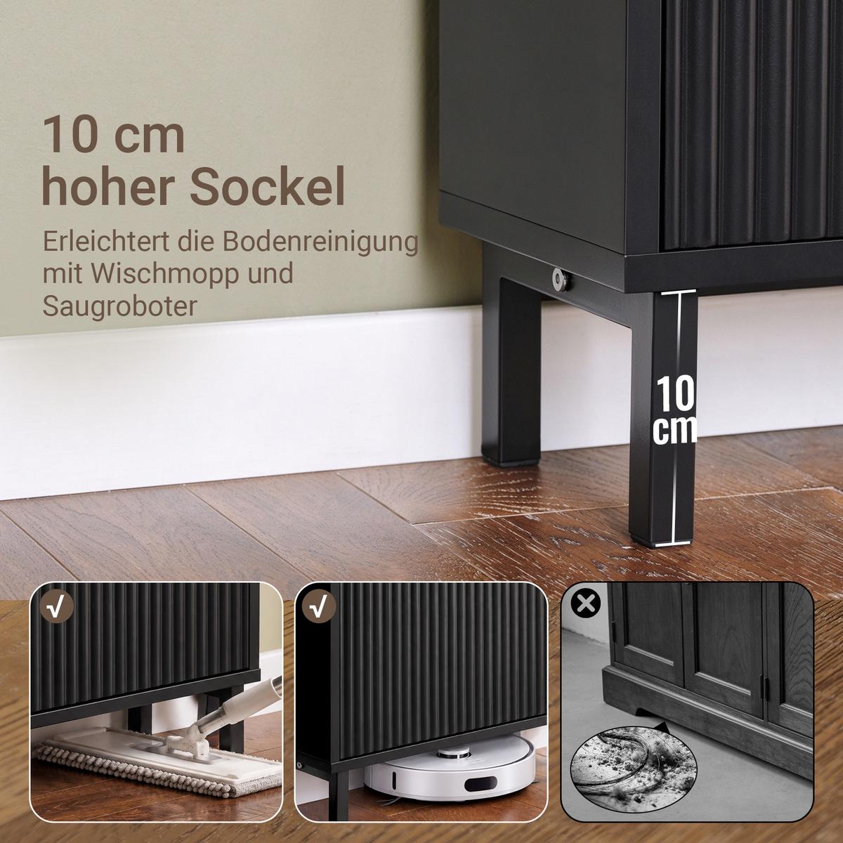SCHUHSCHRANK schwarz, 130 cm hoch, nur 19 cm tief, 3 Klappen für 6 Paar, Lamellenfront, erweiterbar, für Flur & Diele - Schwarz, Holzwerkstoff/Metall (50/130/19cm) - SoBuy