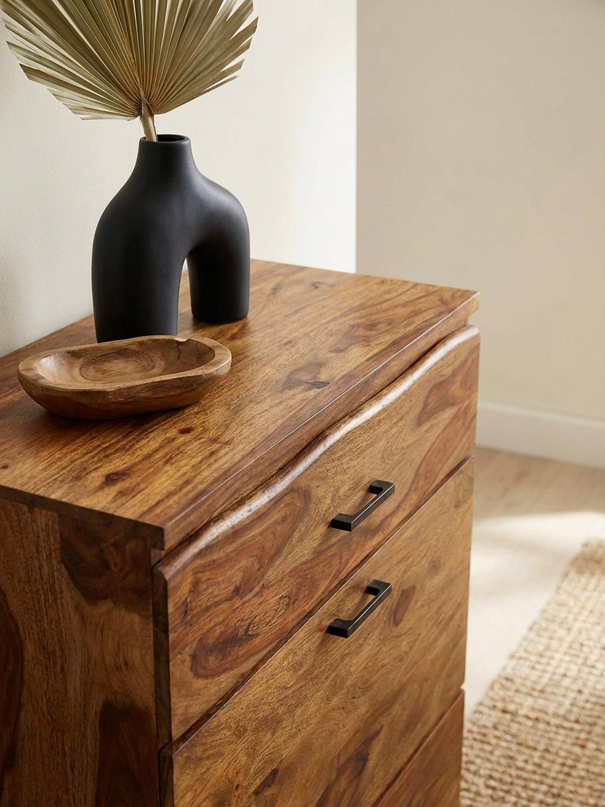 KOMMODE – Massivholz, 80x120x41,5 cm, Metallgestell, 3 Schubladen - Schwarz/Braun, Holz/Metall (80/120/42cm) - KADIMA DESIGN