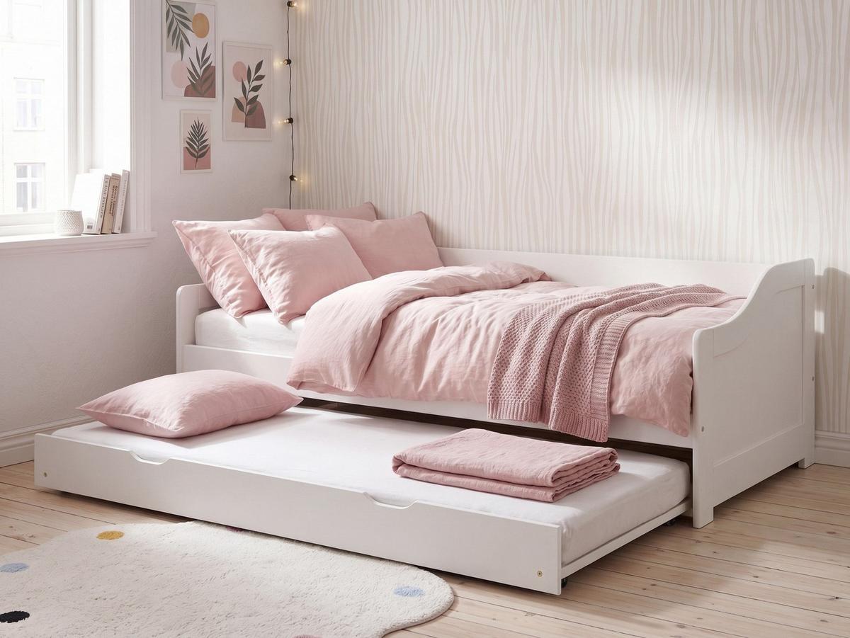 AUSZIEHBETT 90/200 cm Weiß Luneray - Weiß, Holz (90/200cm) - Beliani