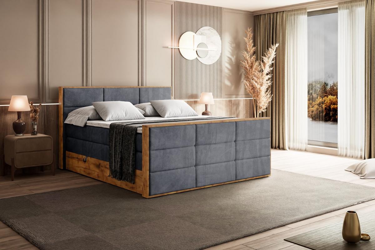BOXSPRINGBETT mit Matratze H3|H4 und Lattenrost - LOLLI1-Z KING-200x200 - Dunkelgrau Casablanca - Dunkelgrau, Holzwerkstoff (200/200cm) - ALTDECOR