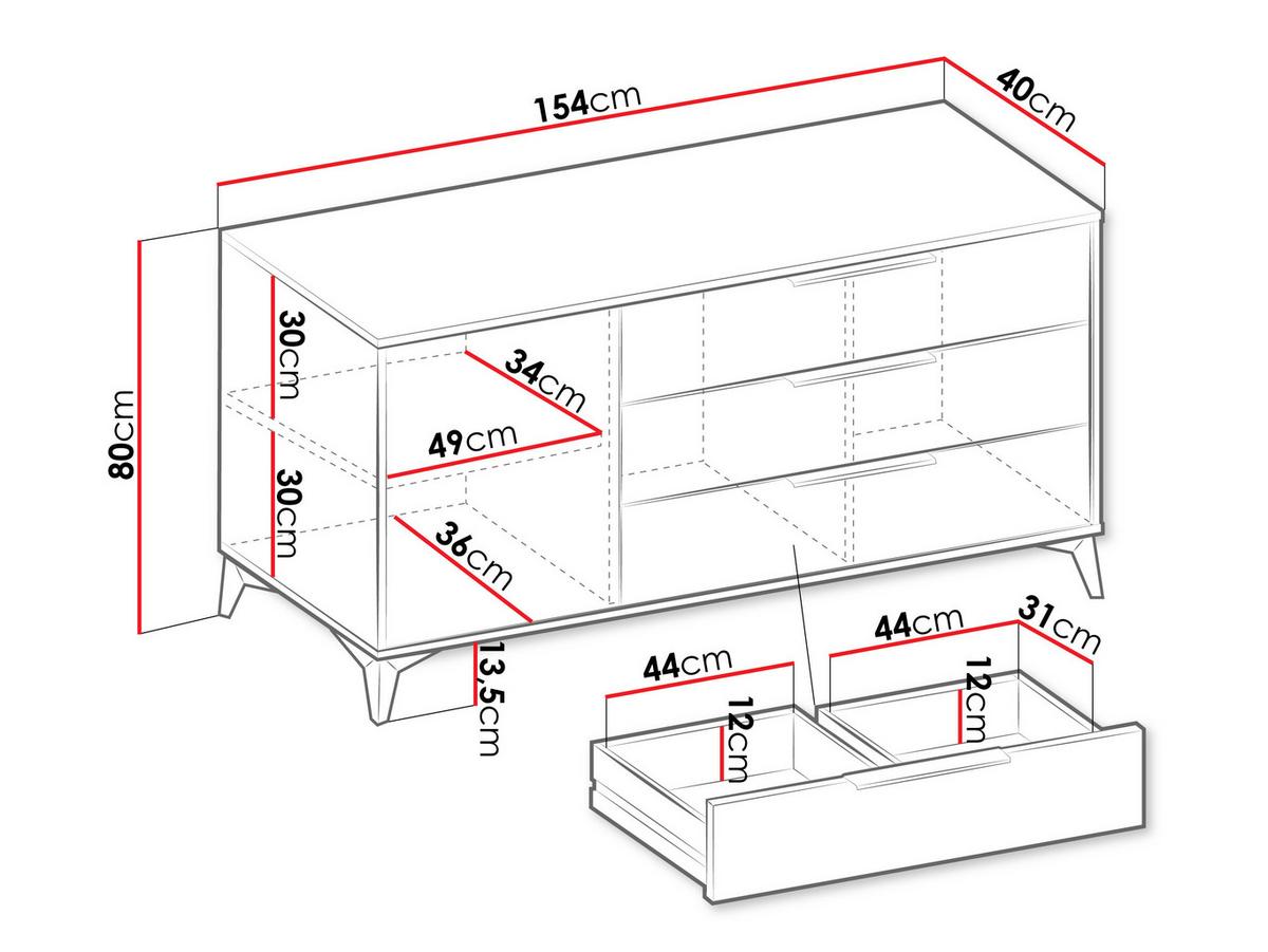 KOMMODE Xylix Bis 1D3SZ - Nussbaumfarben/Schwarz, Holzwerkstoff/Metall (154/80/40cm) - MIRJAN24